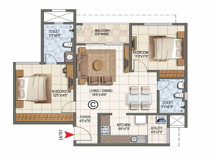 Prestige Park Street 3 BHK Floor Plan