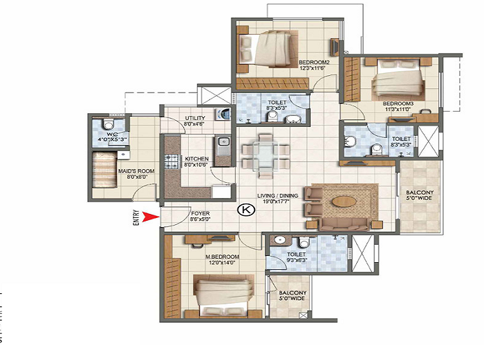 Prestige Park Street 3 BHK Floor Plan